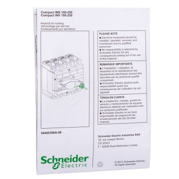Dispozitiv de blocare pt. incuietori cu cheie Profalux sau Ronis, pt. INS40 - 250, 31087, Schneider Electric