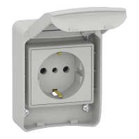 81141 - Priza Mureva, Gri, 2P + E, 10/16 A, 250 V, German, Ip65, Suprafata, Schneider Electric
