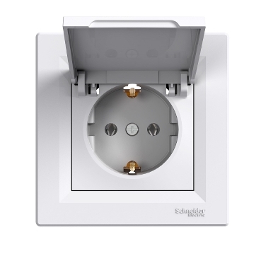EPH3100121 - Asfora - single socket outlet with side earth - 16A lid white, Schneider Electric