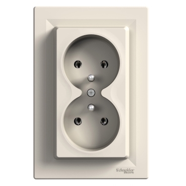 EPH9800223 - Asfora - double socket outlet with pin earth - 16A cream, PL std, Schneider Electric