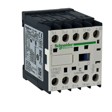 LP1K12105BD - TeSys K contactor - 3P - AC-3 <= 440 V 12 A - 1 NO aux. - 24 V DC coil, Schneider Electric
