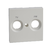 MTN299919 - Central plate marked FM+TV for antenna sock.-out., polar white, glossy, System M, Schneider Electric