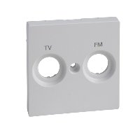 MTN299925 - Central plate marked FM+TV f. antenna sock.-out., active white, glossy, System M, Schneider Electric