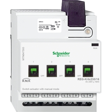 MTN647593 - Switch actuator REG-K/4x230/16 with manual mode, light grey, Schneider Electric