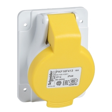 PKF16F415 - PratiKa socket - screw - angled - 16A - 3P + N + E - 100...130 V AC - panel, Schneider Electric