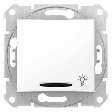 SDN1800121 - Sedna - 1pole pushbutton - 10A locator light, light symbol, without frame white, Schneider Electric