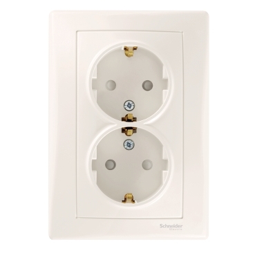 SDN3000423 - Sedna - double socket-outlet with side earth - 16A shutters, cream, Schneider Electric