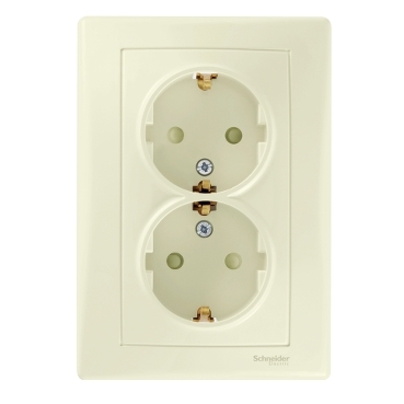 SDN3000447 - Sedna - double socket-outlet with side earth - 16A shutters, beige, Schneider Electric