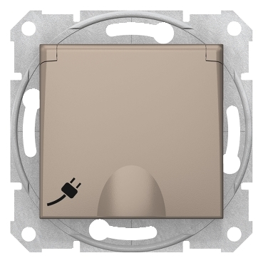SDN3100168 - Sedna - priza simpla, impamantare laterala - 16A obtur., capac, fara rama titan, Schneider Electric