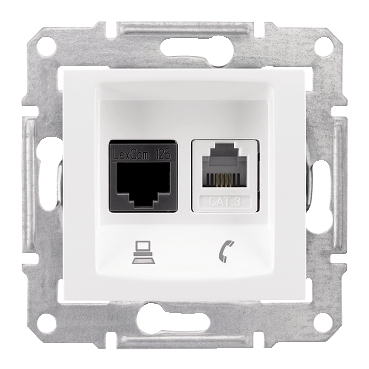 SDN5200221 - Sedna - tel+data outlet - RJ11 + RJ45 cat.6 STP without frame white, Schneider Electric