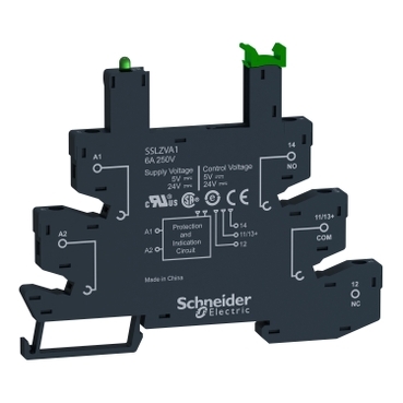 SSLZRA1 - soclu SSL - 6 A - 5/24 V cc- clema cu arc - pentru releu SSL, Schneider Electric