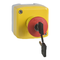 XALK188H7 - yellow station - 1 red mushroom head pushbutton diam.40 key release 1NC, Schneider Electric
