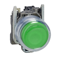 XB4BP31 - buton complet proeminent verde �22, revenire cu arc, 1NO, nemarcat