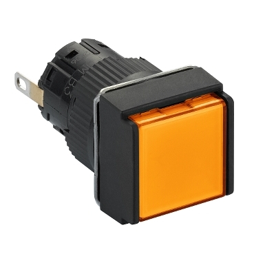 XB6ECV8BP - square pilot light diam. 16 - IP 65 - orange - integral LED - 24 V - connector, Schneider Electric