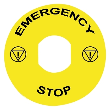 ZBY8330 - legenda marcata diam. 90 pentru buton de oprire de urgenta - EMERGENCY STOP, Schneider Electric (multiplu comanda: 10 buc)