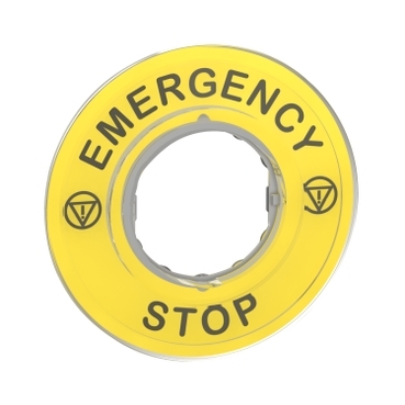 ZBY9320 - marked legend diam.60 for emergency stop - EMERGENCY STOP/logo ISO13850, Schneider Electric (multiplu comanda: 5 buc)