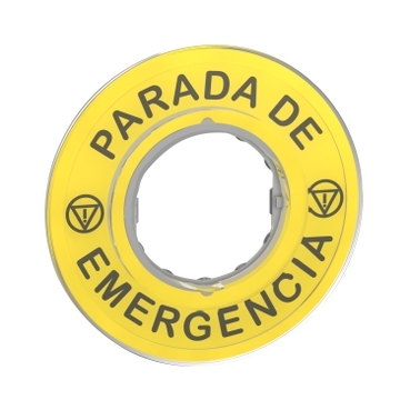 ZBY9420 - marked legend diam.60 for emergency stop -PARADA DE EMERGENCIA/logo ISO13850, Schneider Electric