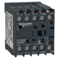 LP1K12105BD - Contactor, TeSys K, 3P, AC-3/AC-3e, 440V, 12A, 1NO aux, 24V DC coil,faston connectors, Schneider Electric
