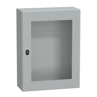 NSYS3D8625T - Wall mounted steel enclosure, Spacial S3D, transparent door, without mounting plate, 800x600x250mm, IP66, IK08, Schneider Electric