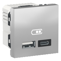 NU301830 - Noua Unica, Priza dubla incarcare USB 2.0 2m A+C, aluminiu, Schneider Electric