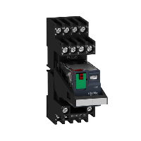RXM2AB2B7PVM - miniature plug in relay pre assembled, Harmony Electromechanical Relays, 10A, 2CO, with LED, lockable test but to n, mixed terminals socket, 24V AC, Schneider Electric