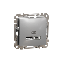 SDD113402 - Sedna Design, Priza incarcare USB A+C, 2.4A, aluminiu, Schneider Electric